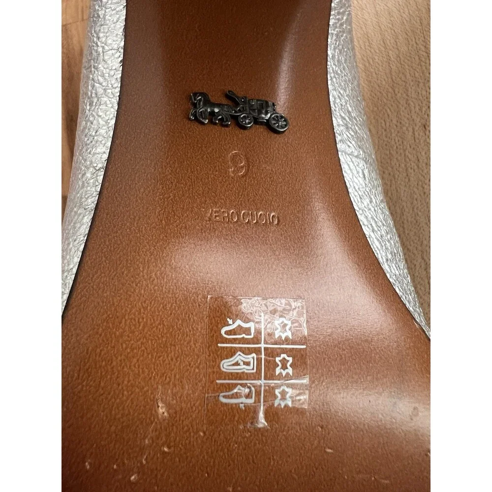 Coach Jade Pump 85mm Crackled Leather Metallic Silver Square Toe Size 9 - Picture 6 of 9